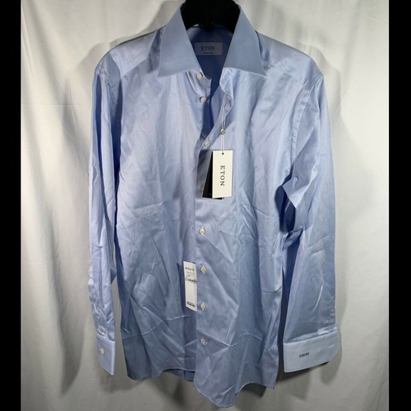 NWT $325 Eton‎ Custom Made BUtton Down shirt in Blue